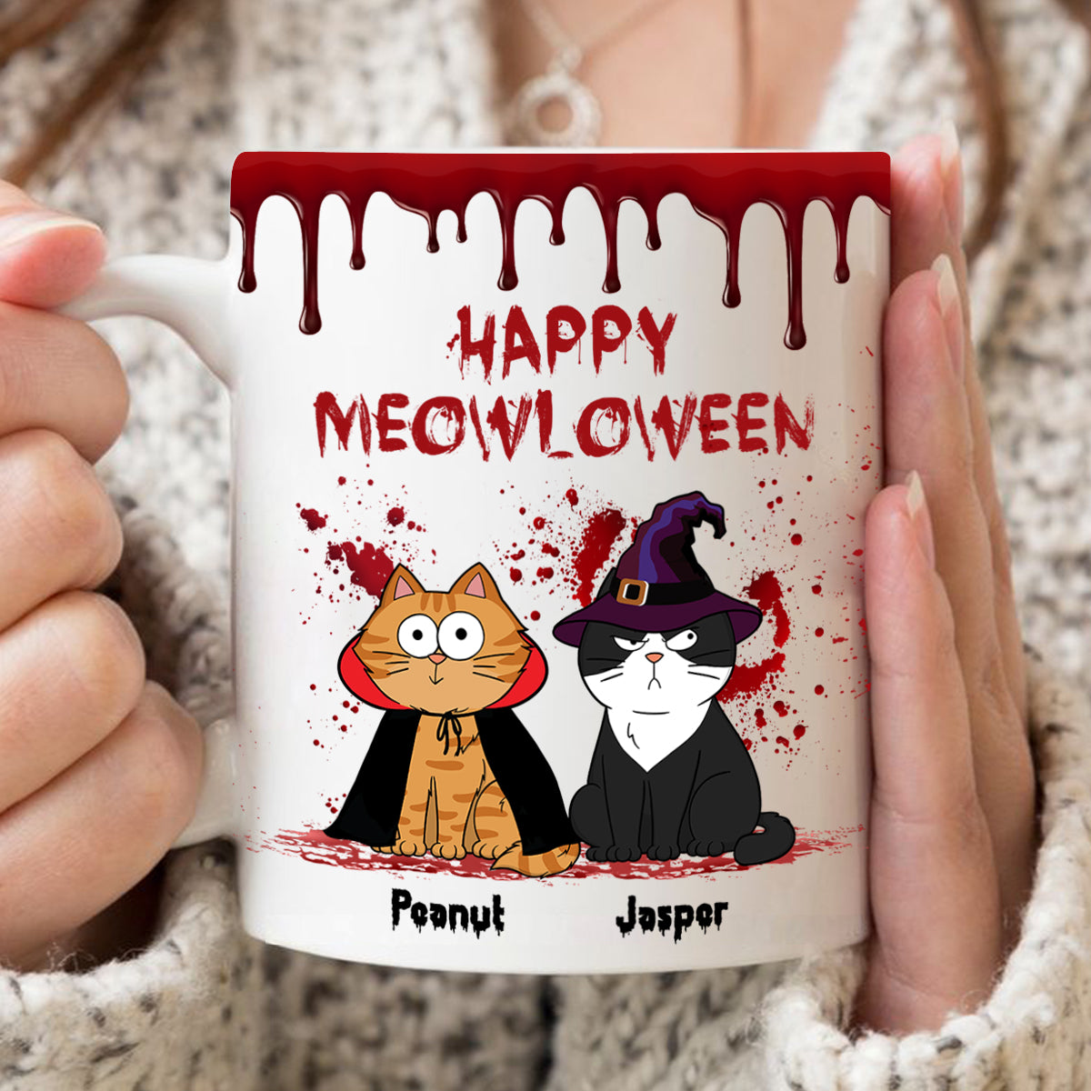 Happy Meowloween Spooky Annoying Cats Personalized Mug, Halloween Gift For Cat Lover