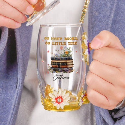 So Many Books, So Little Time - Personalized Enamel Flower Tea Cup