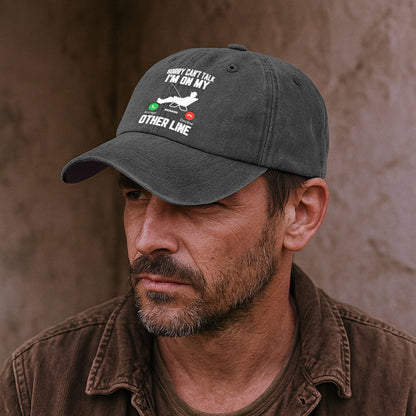 Sorry Can't Talk I'm On My Other Line Men Funny - Personalized Distressed Denim Cap
