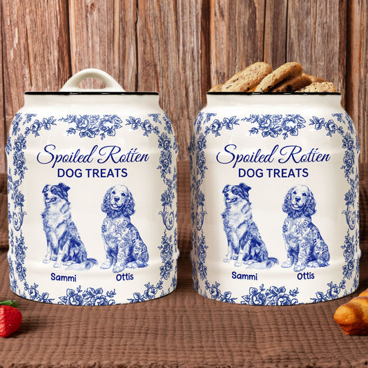 Spoiled Rotten Dog Treats Floral Toile De Jouy Chinoiserie - Personalized Cookie Jar