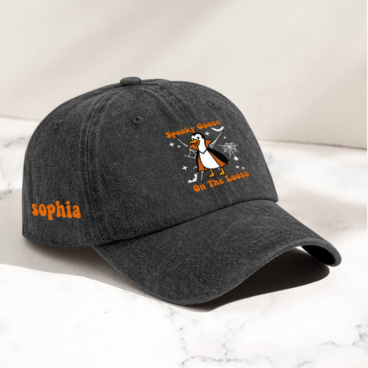 Spooky Goose On The Loose - Personalized Distressed Denim Cap
