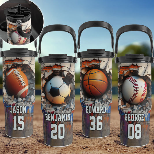 Sport Gifts For Son, Daughter Player - Basketball, Baseball, Football - Personalized 30oz Tumbler With Handle