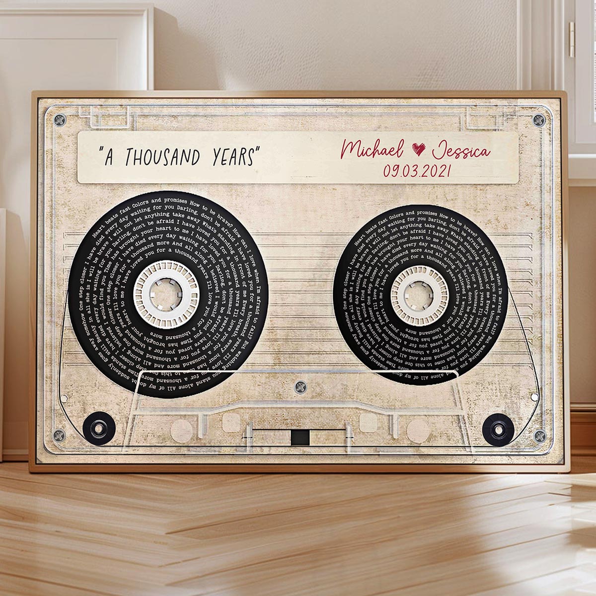 Vinyl Record Song Lyrics Sassette Tape Anniversary Music Personalized Poster, Gift for Him for Her Sustainable Heartfelt Gift, Valentines Day