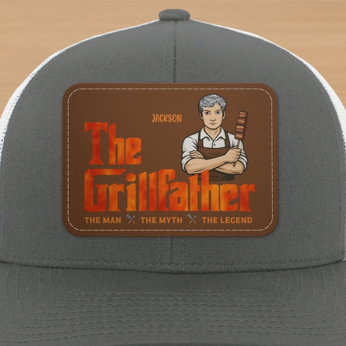 The Grillfather Personalized Leather Patch Hat, Father's Day Gift For Husband, For Dad, For Grandpa