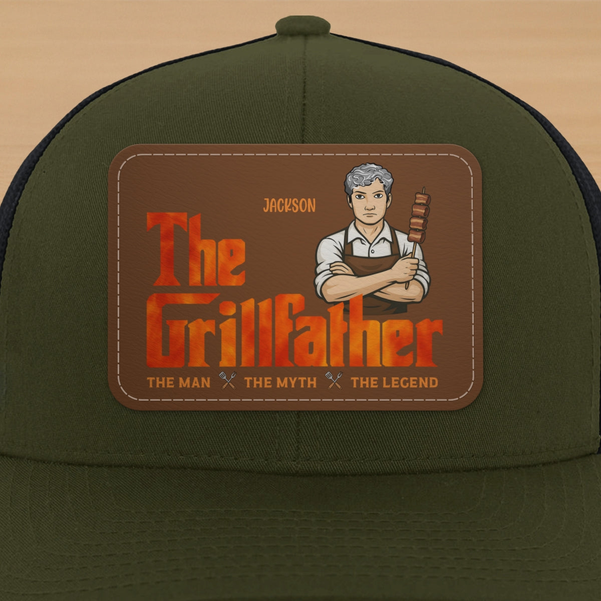 The Grillfather Personalized Leather Patch Hat, Father's Day Gift For Husband, For Dad, For Grandpa