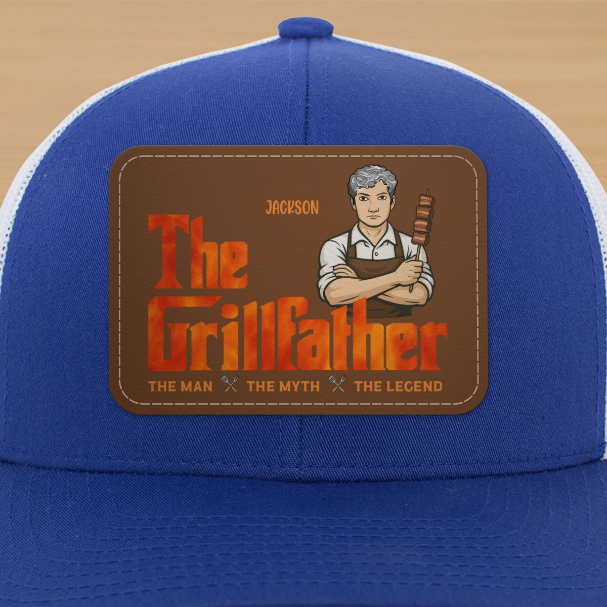 The Grillfather Personalized Leather Patch Hat, Father's Day Gift For Husband, For Dad, For Grandpa