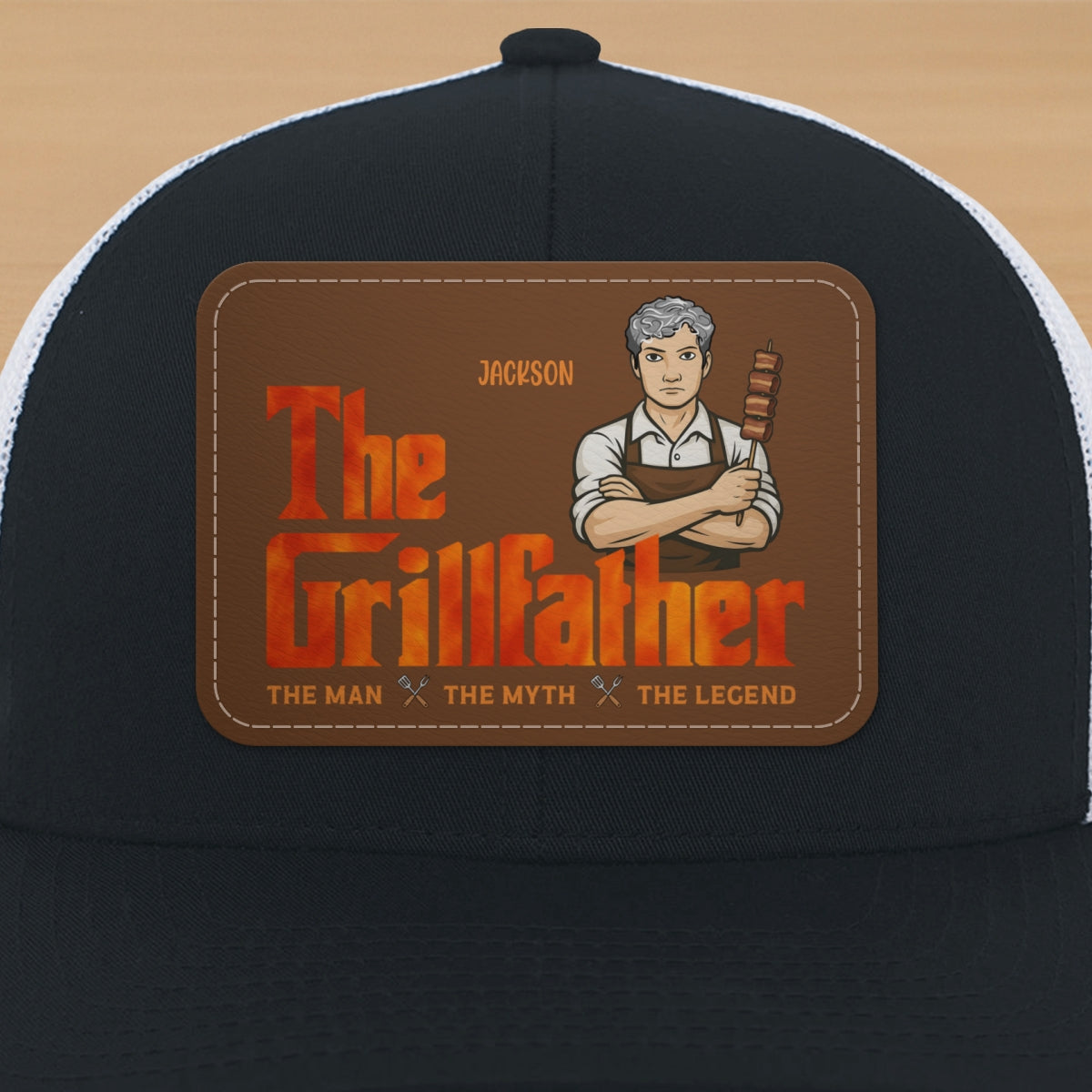 The Grillfather Personalized Leather Patch Hat, Father's Day Gift For Husband, For Dad, For Grandpa