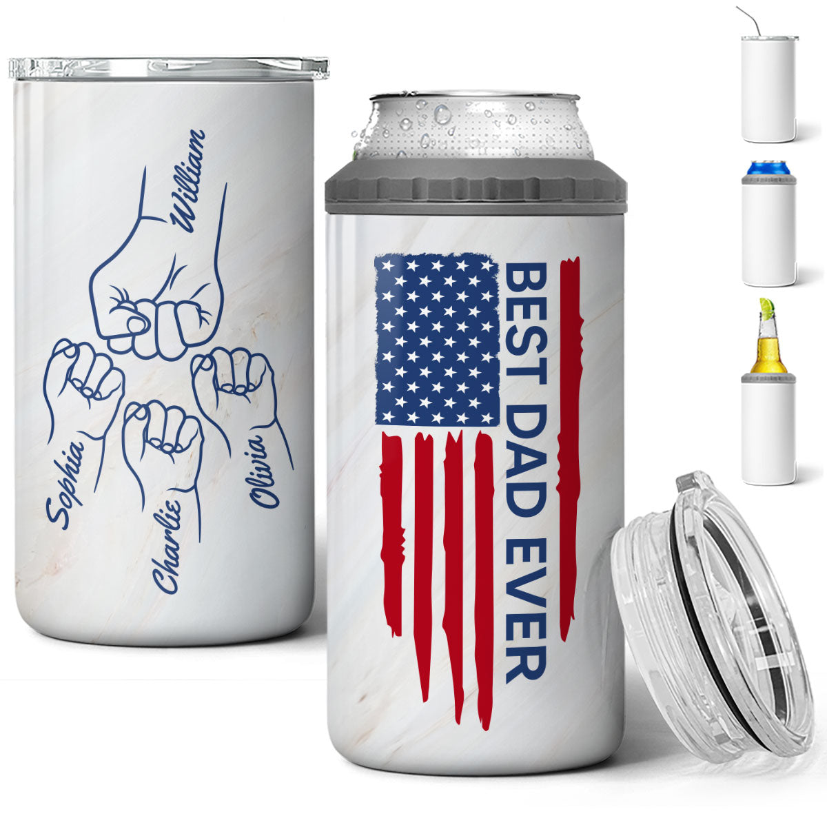 Best Dad Papa Grandpa Ever Fist Bump Outline Nation Flag Father‘s Day Gift For Husband Father Figures Personalized 4 In 1 Can Cooler