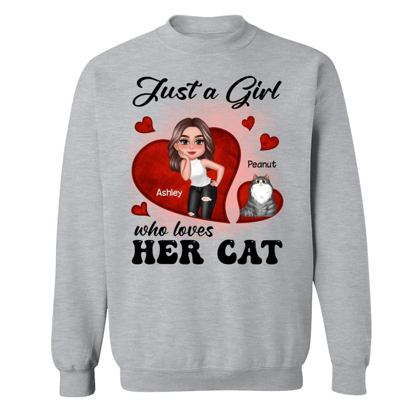 Just A Girl Who Loves Her Cats Red Hearts Personalized Shirt