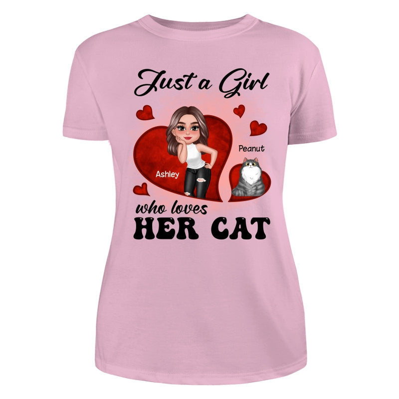 Just A Girl Who Loves Her Cats Red Hearts Personalized Shirt