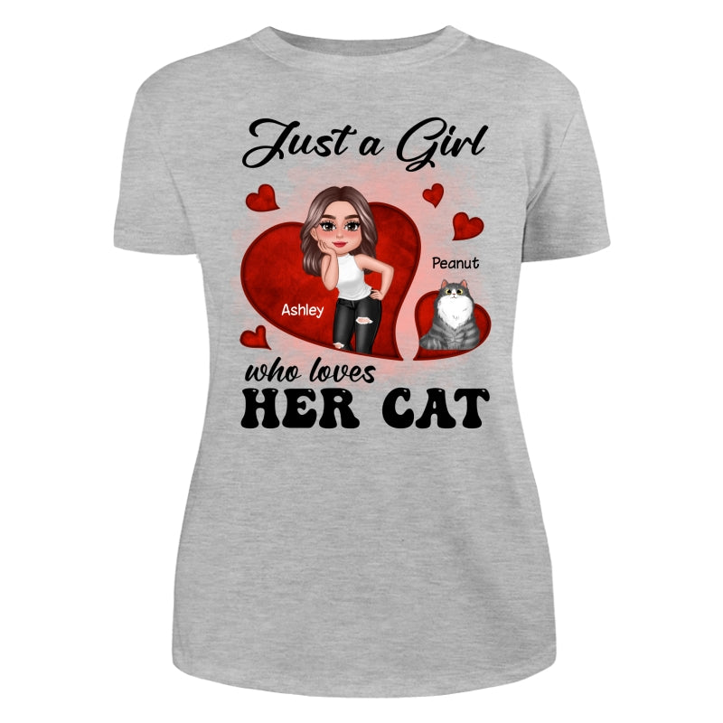 Just A Girl Who Loves Her Cats Red Hearts Personalized Shirt