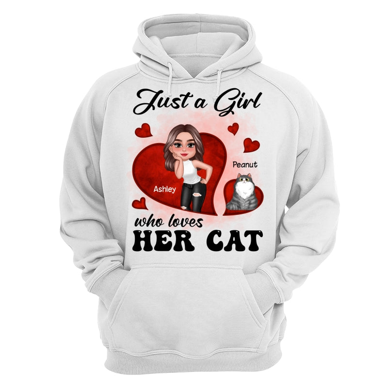 Just A Girl Who Loves Her Cats Red Hearts Personalized Shirt