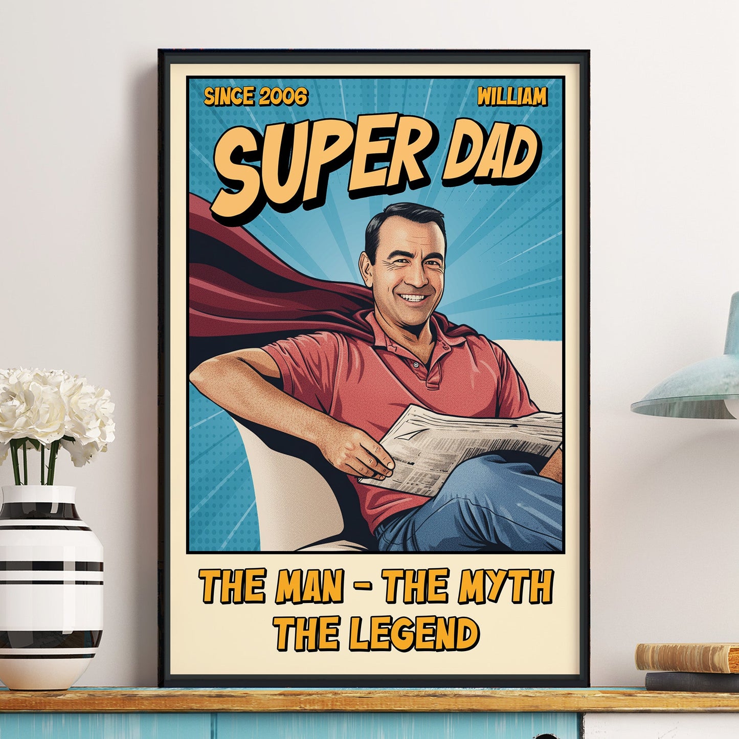 Father's Day Gifts, Super Mom Dad Vintage Retro Art Comic Cover - Personalized Poster