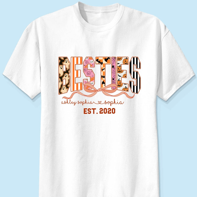 Retro Halloween Spooky Coquette Personalized Matching Besties Sweatshirt, Fall Gift for Besties
