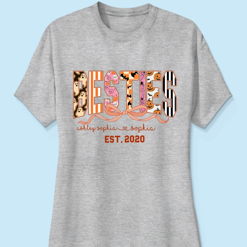 Retro Halloween Spooky Coquette Personalized Matching Besties Sweatshirt, Fall Gift for Besties