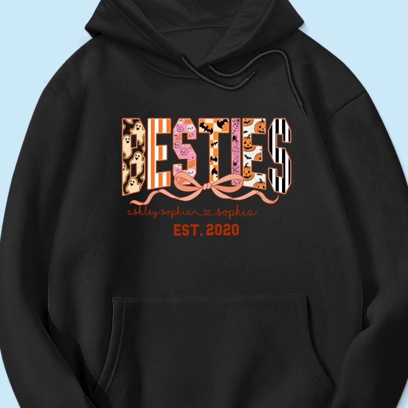 Retro Halloween Spooky Coquette Personalized Matching Besties Sweatshirt, Fall Gift for Besties