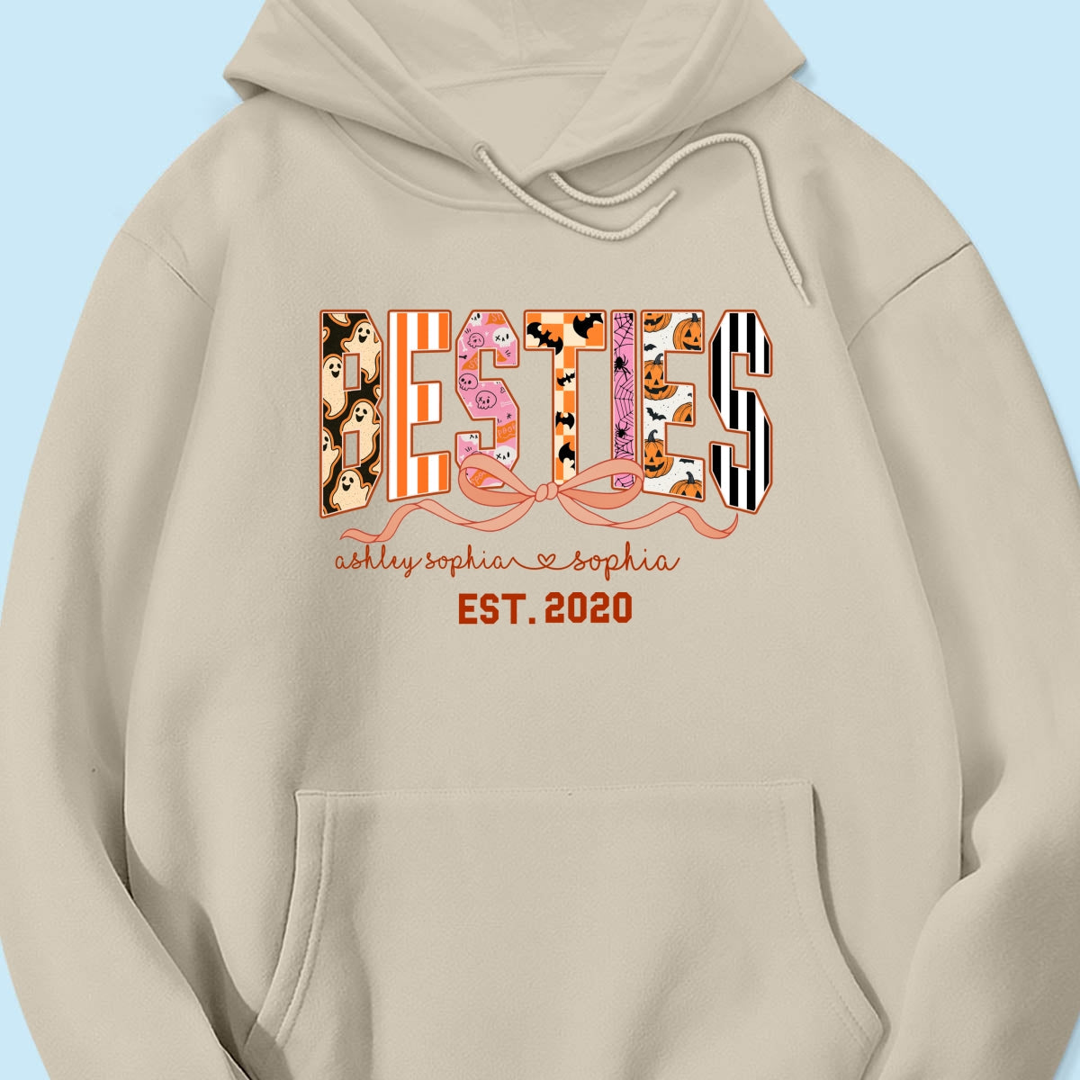 Retro Halloween Spooky Coquette Personalized Matching Besties Sweatshirt, Fall Gift for Besties