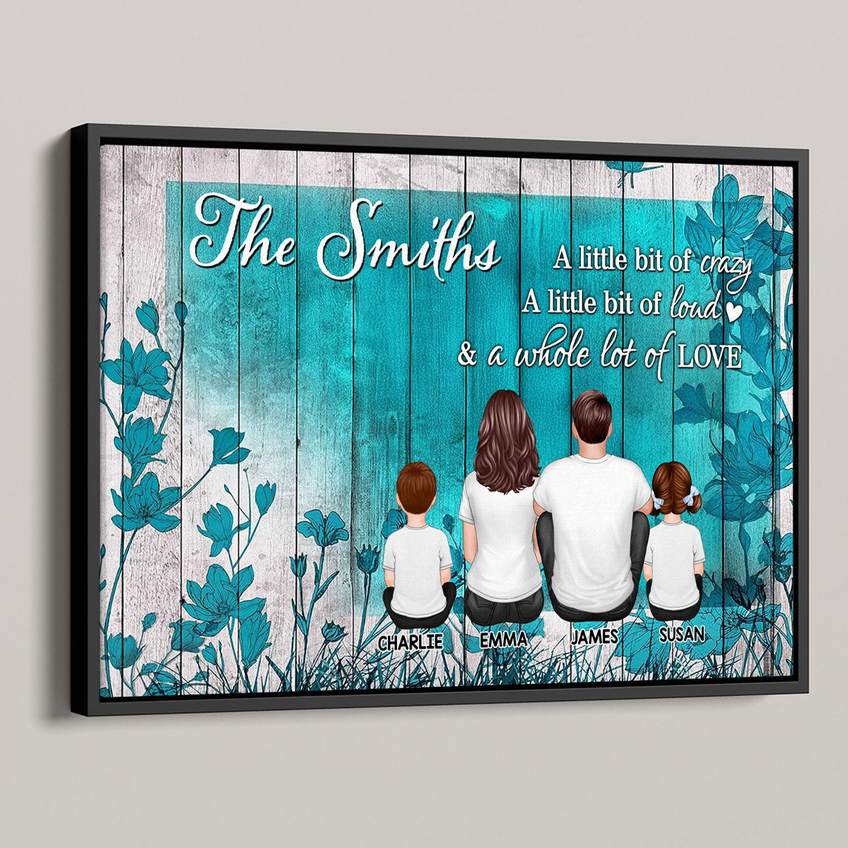 Teal Flower Family Sitting Personalized Poster