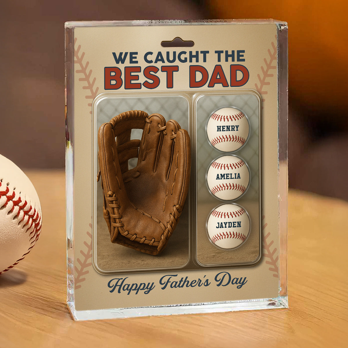 We Caught The Best Dad Grandpa Baseball & Glove Figures Style Personalized Acrylic Block Plaque, Perfect  Gift for Dad, Gift for Husband
