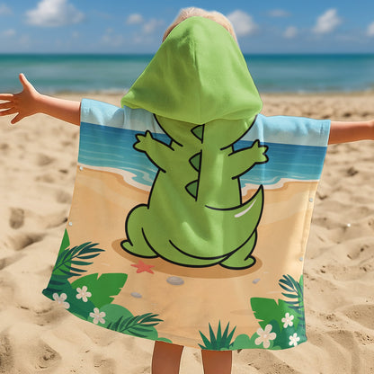 T-Rex, Dinosaur On The Beach - Personalized Kids Hooded Towel