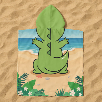 T-Rex, Dinosaur On The Beach - Personalized Kids Hooded Towel