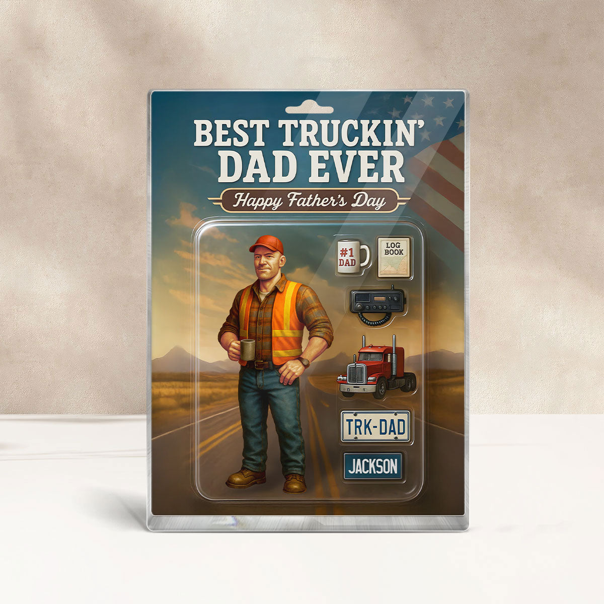 Best Truckin' Dad Ever Custom Action Figure Personalized Acrylic Block Plaque,  Gift for Trucker Dads