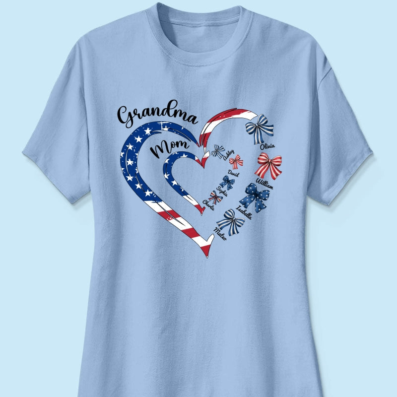 4th Of July First Mom Now Grandma Bow Personalized Shirt, Independence Day