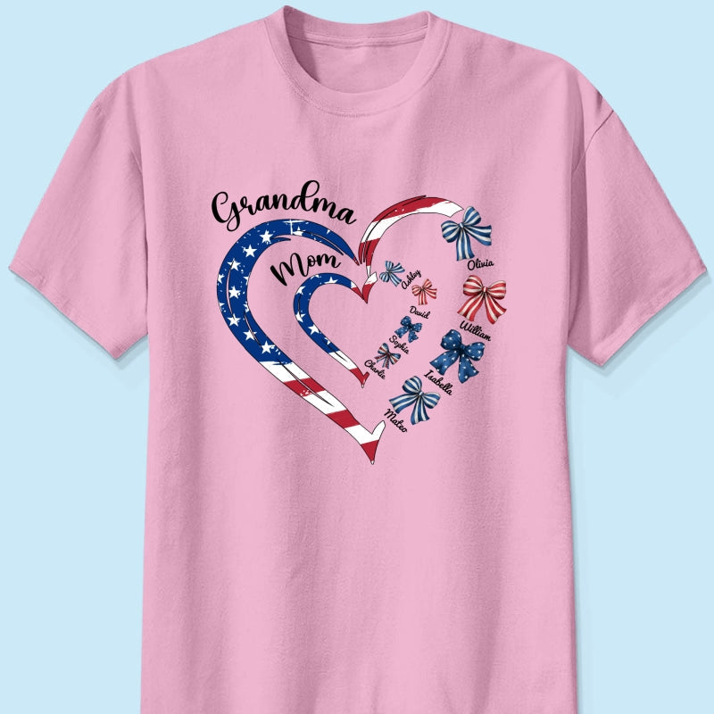 4th Of July First Mom Now Grandma Bow Personalized Shirt, Independence Day