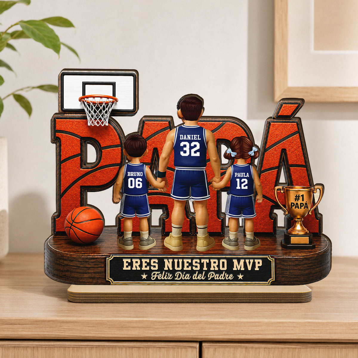 Leyenda Pap Basquetbolista, T Eres Nuestro MVP - Placa de Madera Personalizada de 2 Capas - Regalo del Da del Padre para Pap