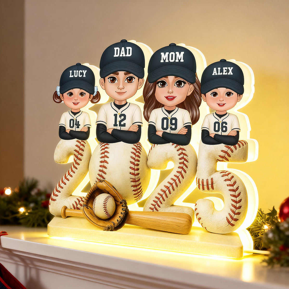 3D Effect Christmas Baseball Team Family - Personalized Light Box