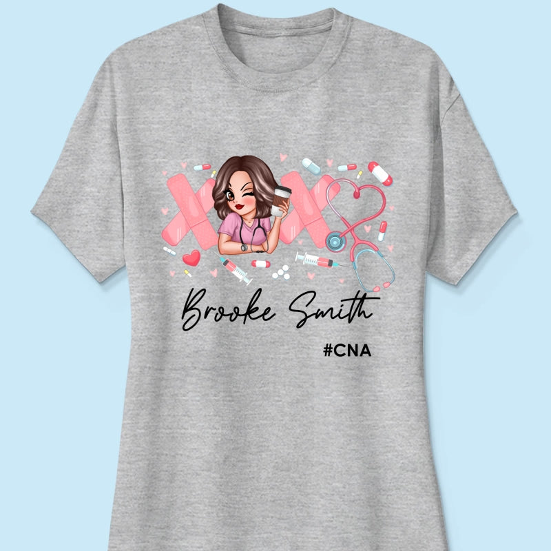 Pink Coquette XOXO Nurse Personalized Shirt, Birthday  Gift For Nurse Wife, Girlfriend, Bestie