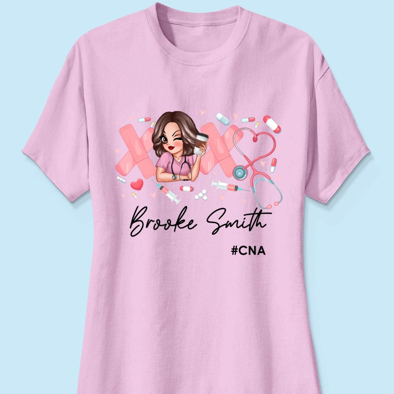 Pink Coquette XOXO Nurse Personalized Shirt, Birthday  Gift For Nurse Wife, Girlfriend, Bestie