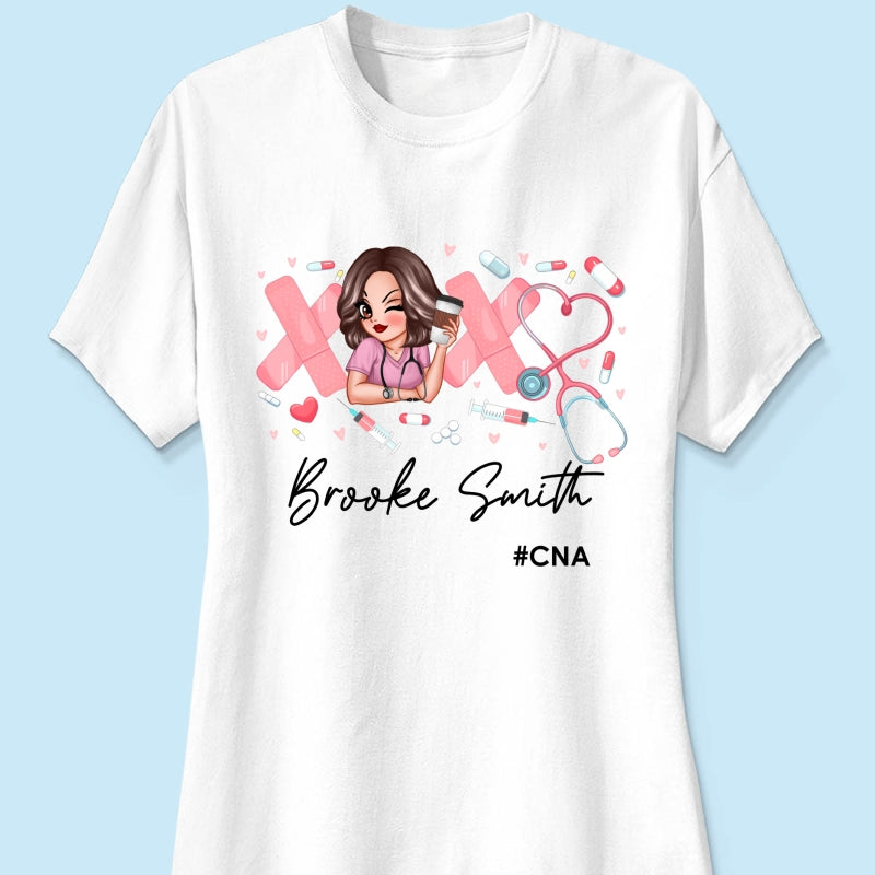 Pink Coquette XOXO Nurse Personalized Shirt, Birthday  Gift For Nurse Wife, Girlfriend, Bestie