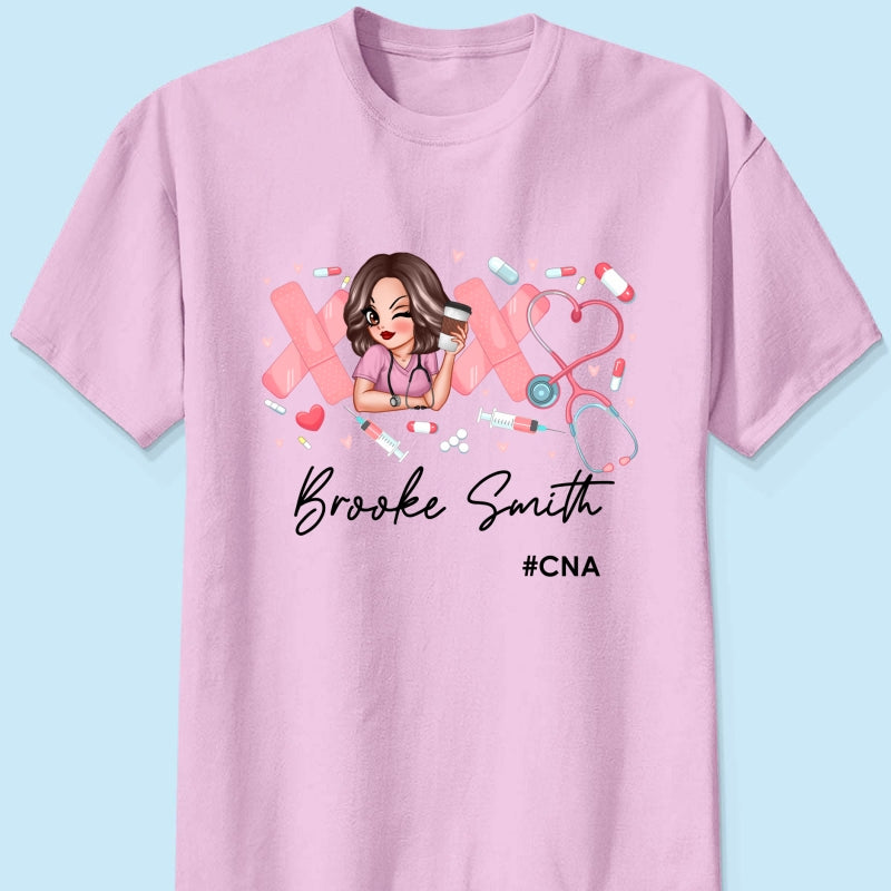 Pink Coquette XOXO Nurse Personalized Shirt, Birthday  Gift For Nurse Wife, Girlfriend, Bestie