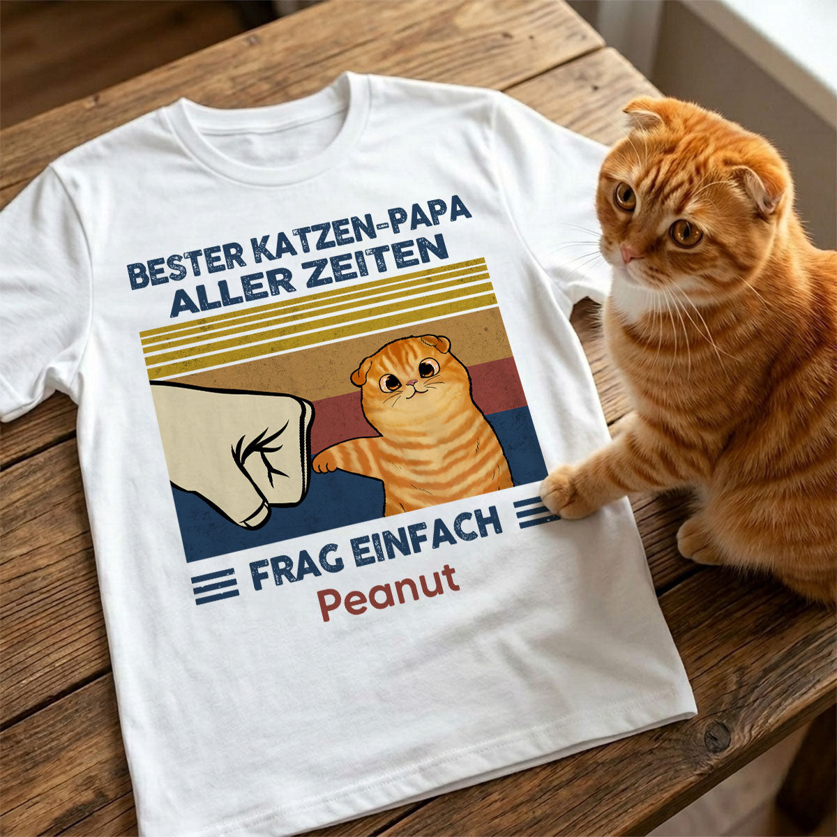 Perfektes Geschenk fr Katzenvter – Personalisiertes T-Shirt mit Katzen-Faustgru