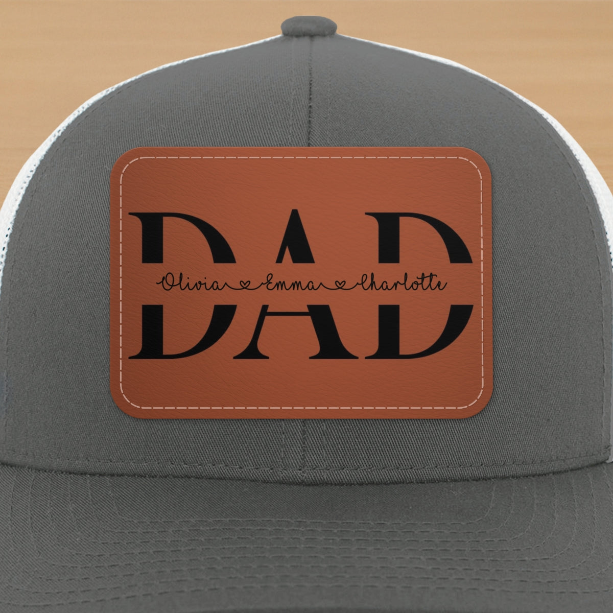 Custom Kids Name Personalized Dad Gift, Leather Patch Hat, Dad and Kids Trucker Hat, Father's Day Gift for Dad, Grandpa