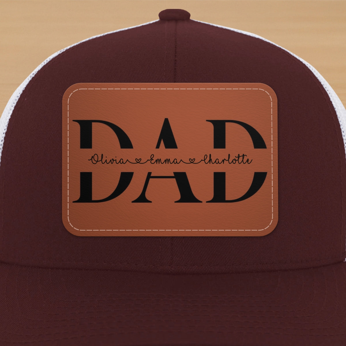 Custom Kids Name Personalized Dad Gift, Leather Patch Hat, Dad and Kids Trucker Hat, Father's Day Gift for Dad, Grandpa