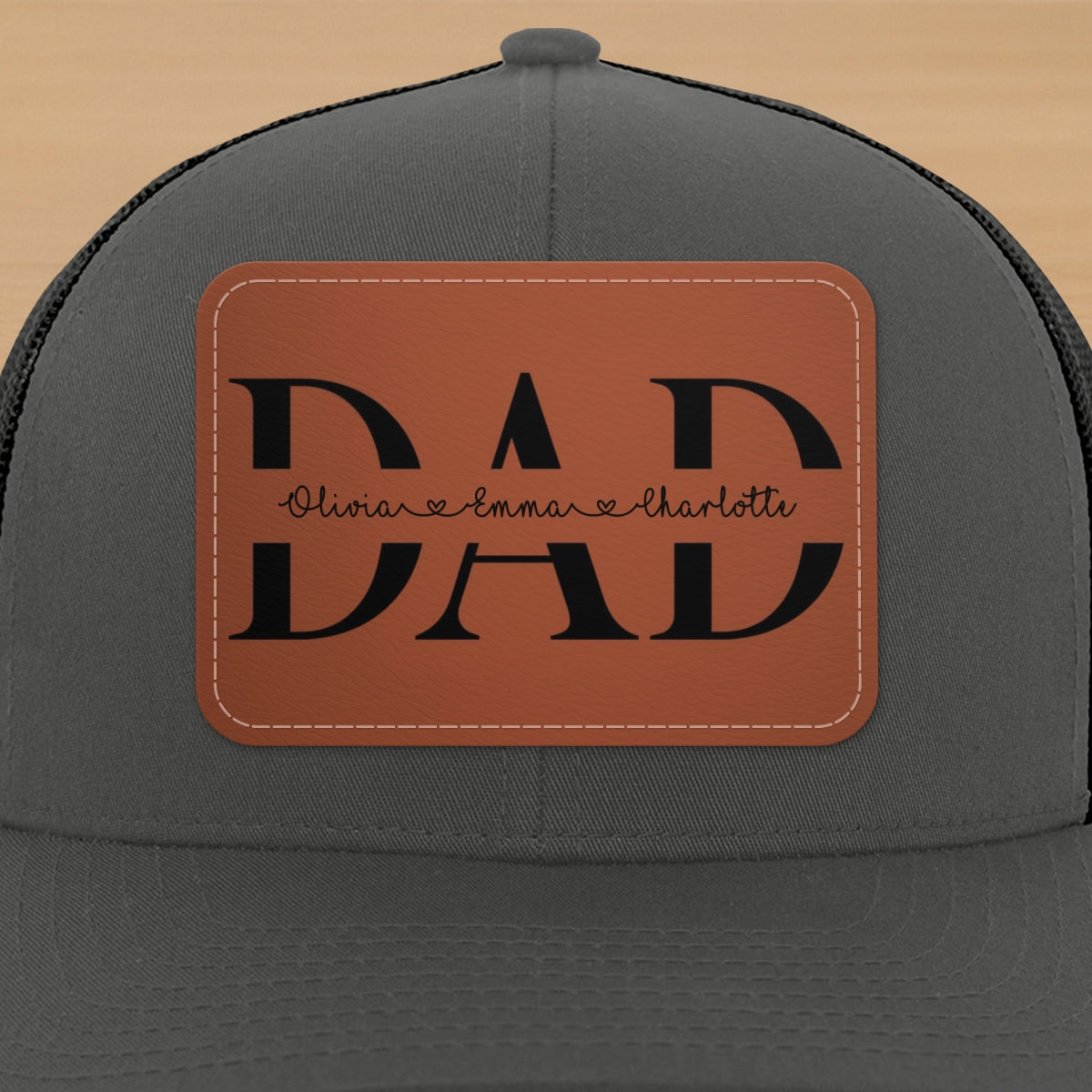 Custom Kids Name Personalized Dad Gift, Leather Patch Hat, Dad and Kids Trucker Hat, Father's Day Gift for Dad, Grandpa