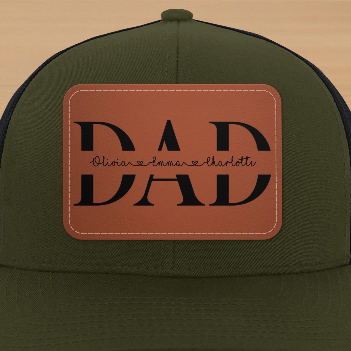 Custom Kids Name Personalized Dad Gift, Leather Patch Hat, Dad and Kids Trucker Hat, Father's Day Gift for Dad, Grandpa