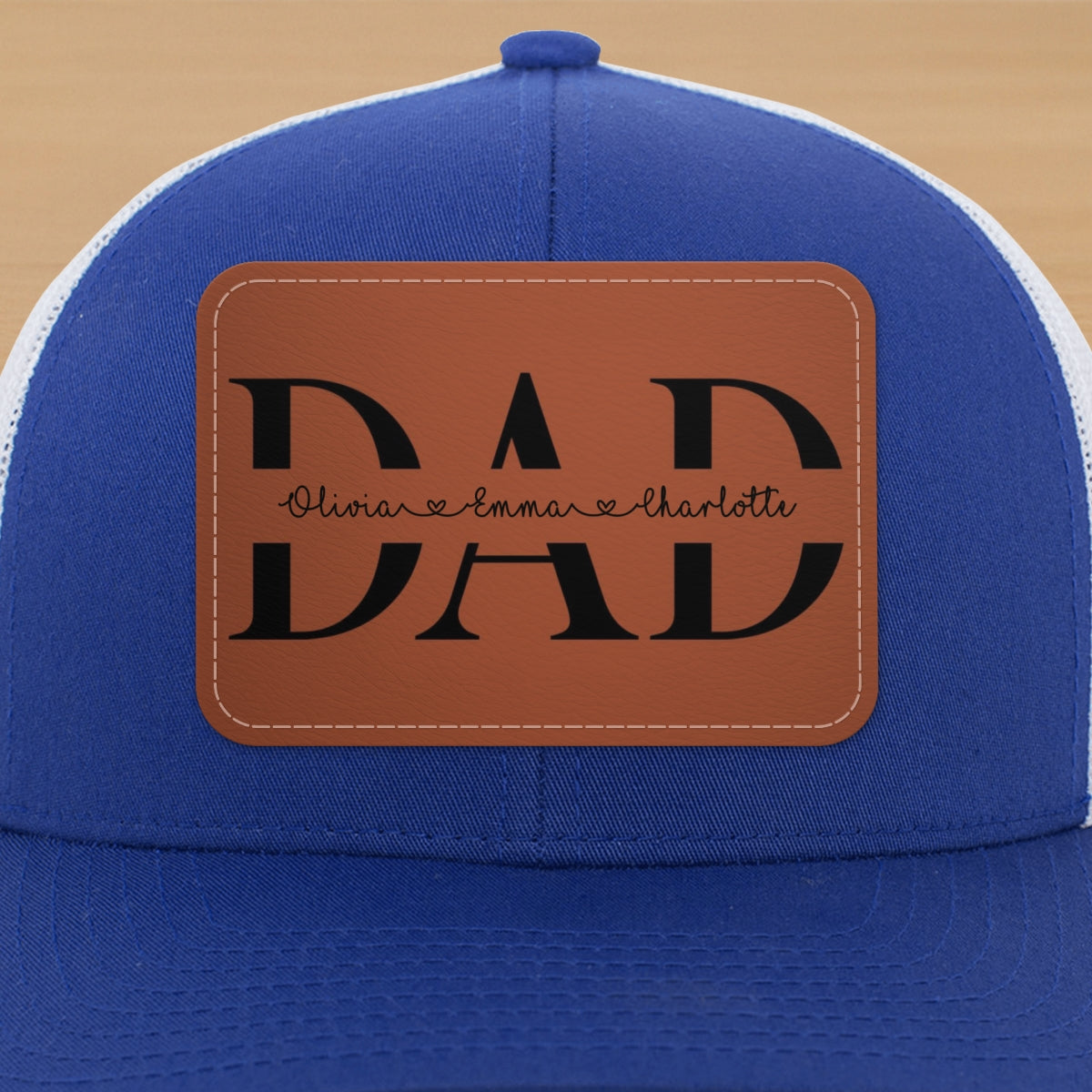 Custom Kids Name Personalized Dad Gift, Leather Patch Hat, Dad and Kids Trucker Hat, Father's Day Gift for Dad, Grandpa
