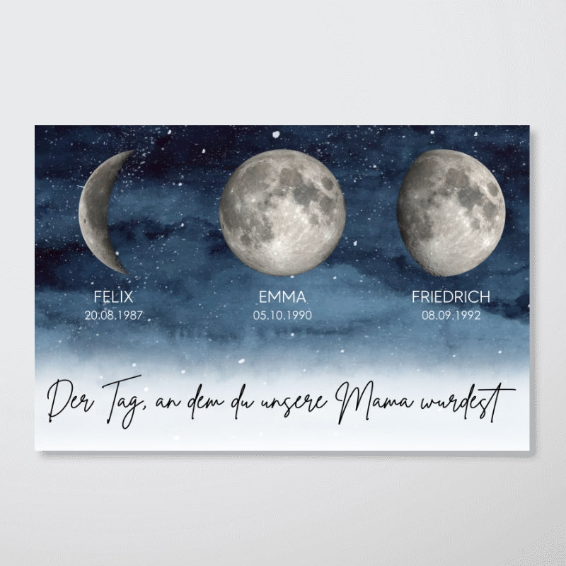 Sternennacht - Der Tag, an dem du Mama wurdest - Personalisiertes Poster mit Geburtsmondphase - Muttertagsgeschenk fr Mama