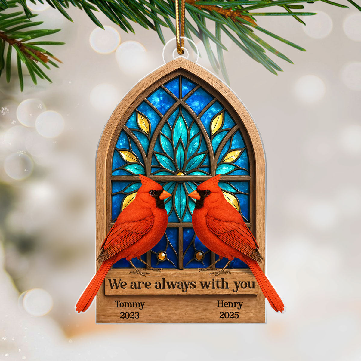 Cathedral Window Cardinal Always with You Personalized Acrylic Ornament, Meaningful Memorial Sympathy Gift