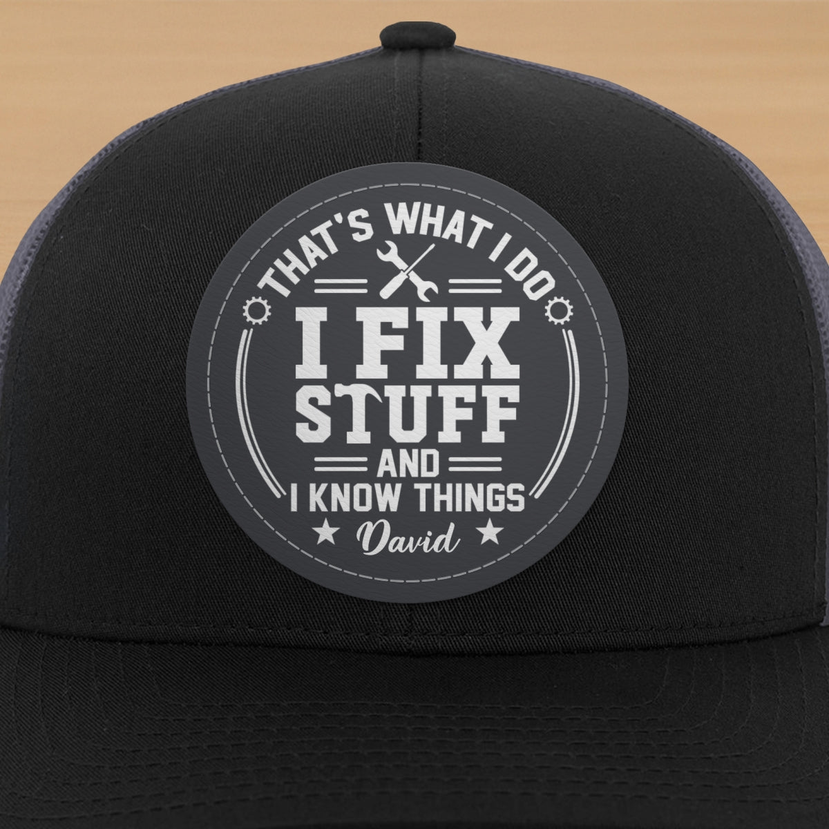 I Fix Stuff And Know Things Gift For Men Personalized Leather Patch Hat