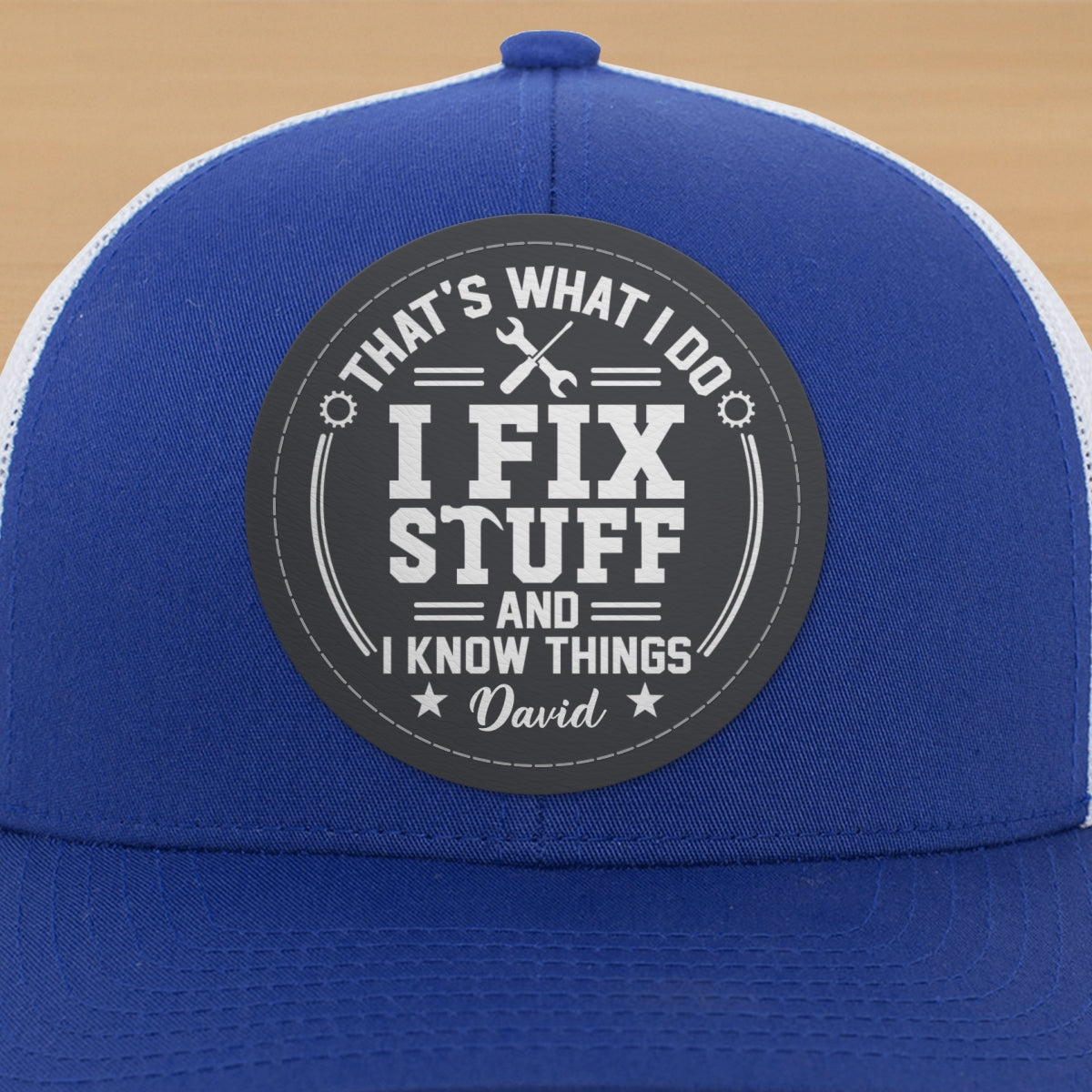 I Fix Stuff And Know Things Gift For Men Personalized Leather Patch Hat