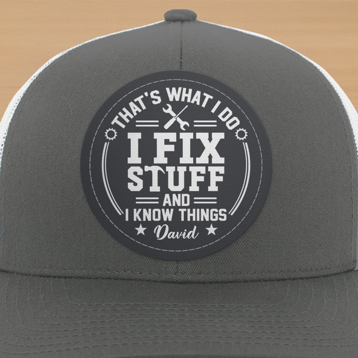 I Fix Stuff And Know Things Gift For Men Personalized Leather Patch Hat