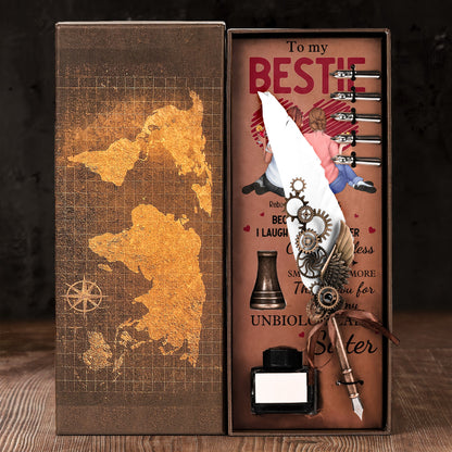 Thank You For Being My Unbiological Sister - Feather Pen Set With Custom Card