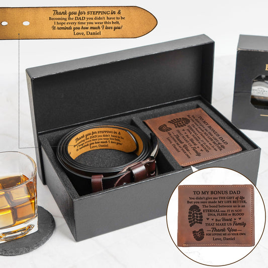 Father's Day Gifts, Thank You For Stepping Up, Dad - Father's Day Leather Gift Box Set
