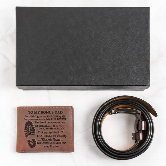 Father's Day Gifts, Thank You For Stepping Up, Dad - Father's Day Leather Gift Box Set