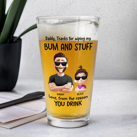 Father's Day Gifts, Thanks For Wiping My Stuff - Personalized Beer Glass