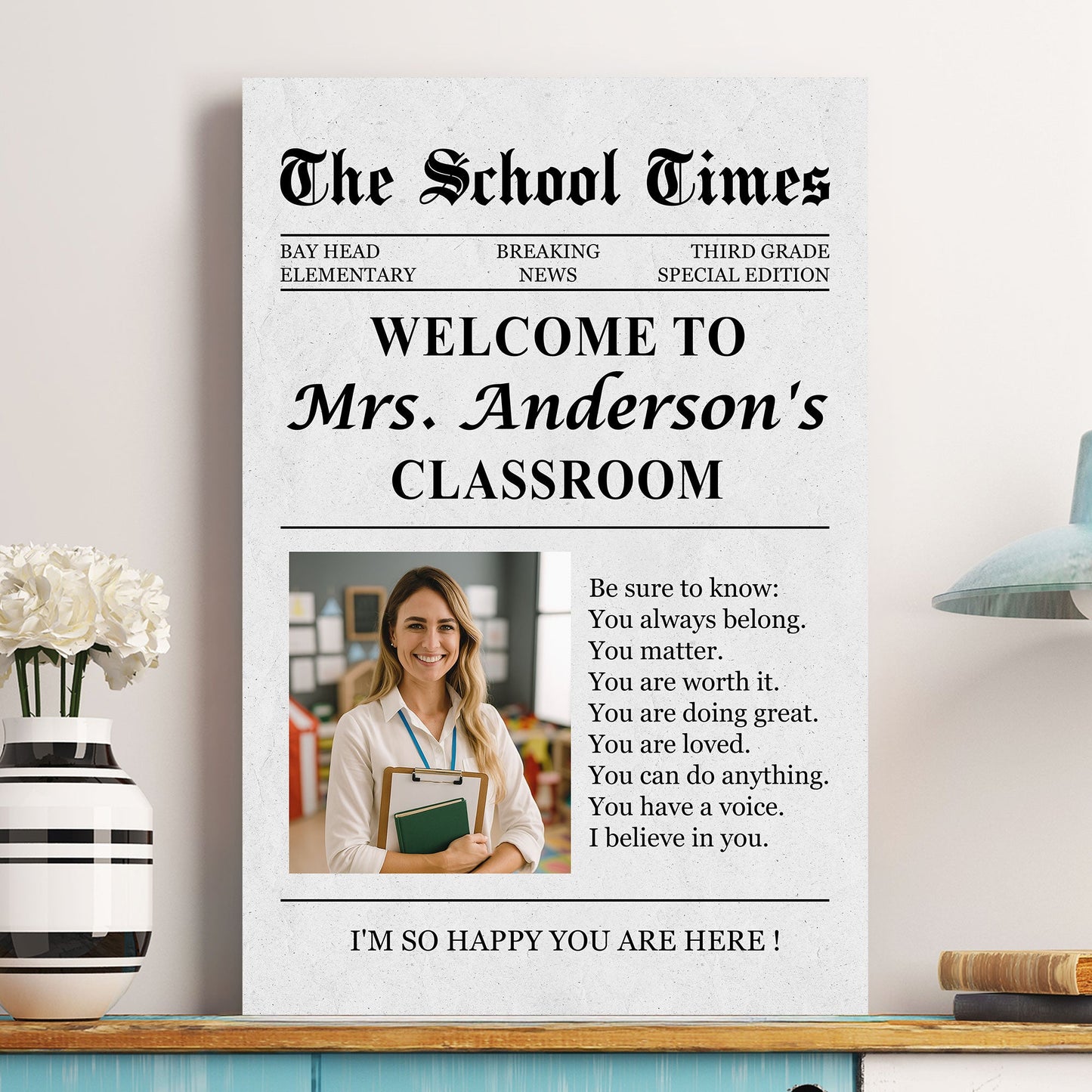 The Back To School Times Teacher Newspaper - Personalized Photo Poster/Canvas